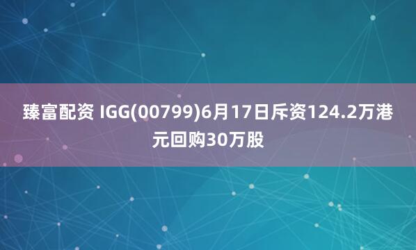臻富配资 IGG(00799)6月17日斥资124.2万港元回购30万股