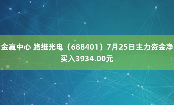 金赢中心 路维光电（688401）7月25日主力资金净买入3934.00元